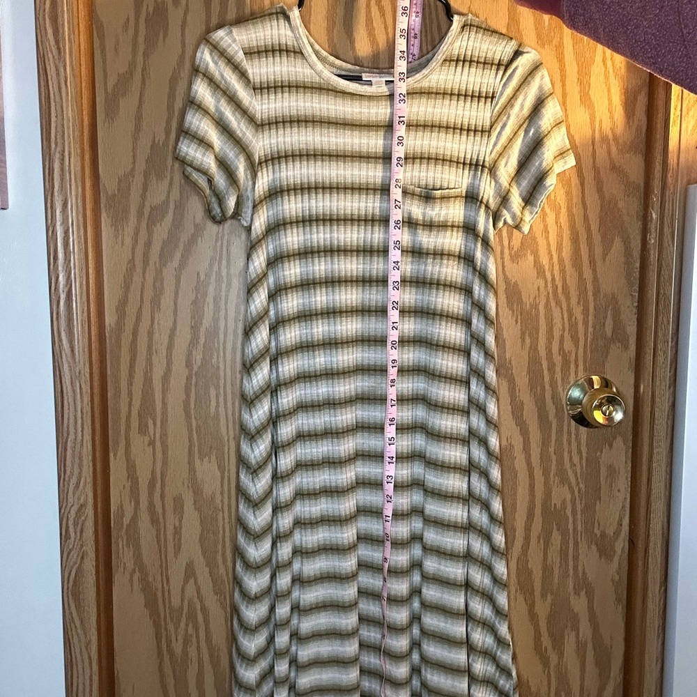 LuLaRoe striped dress. Stretchy and comfortable. Brown, tan, cream. Size XXS.